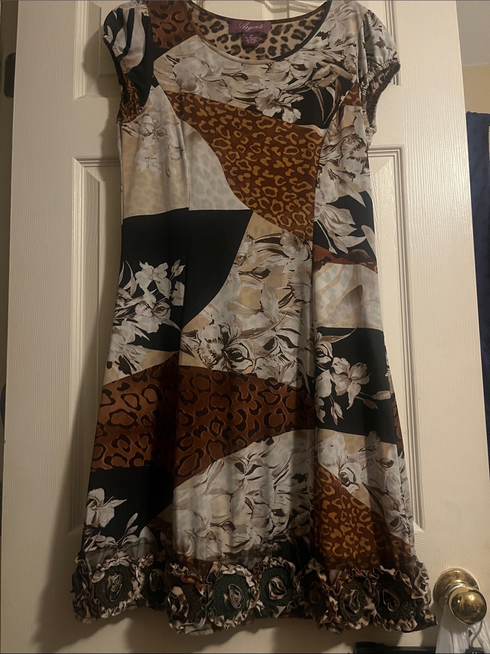 Patchwork Floral & Leopard Mini Dress in Brown and Black